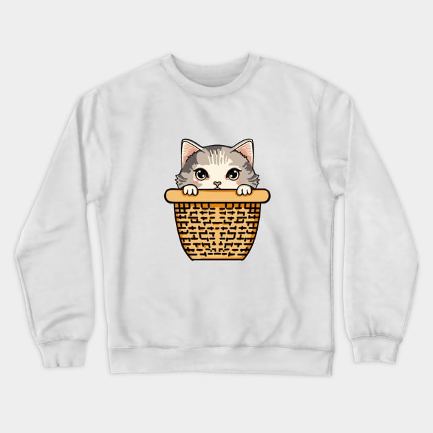 Cat In Basket Crewneck Sweatshirt by pilipsjanuariusDesign